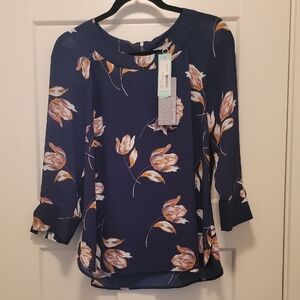 Anthropologie Daniel Rainn Blue Floral Blouse Size S